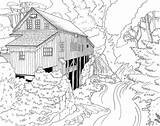 Mill By A River Printable Adult Coloring Page Grist  sketch template