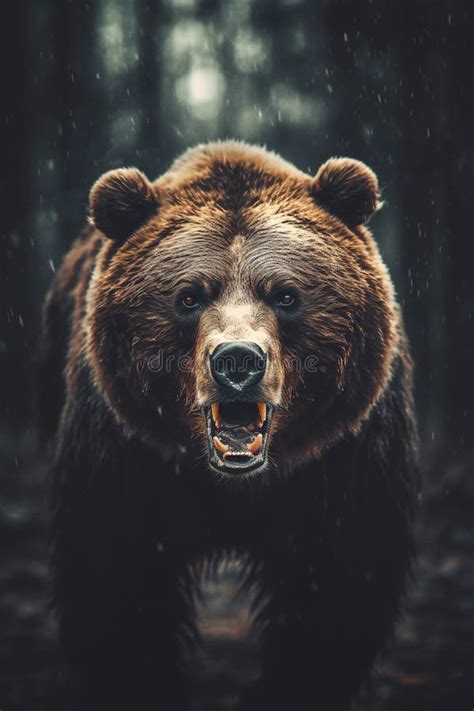 Large Grizzly Bear Angry Close-up Portrait. Outdoors Background Stock ...