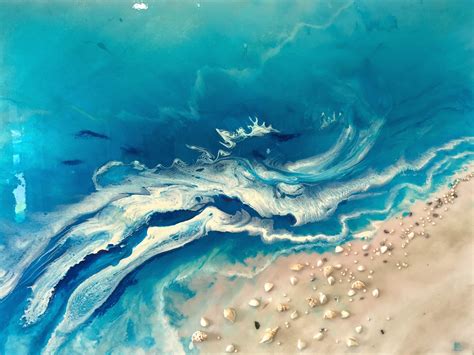 "Bali Utopia - Teal Blue Ocean Wave Beach - OCEAN SEASCAPE Original Abstract Seascape Commission ...