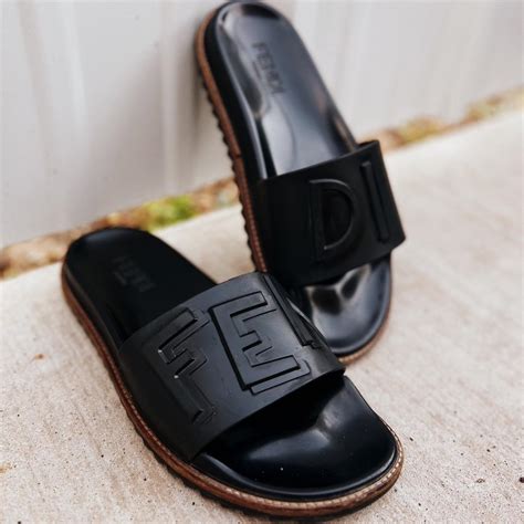 Fendi Men's Black Slides | Depop