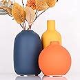 Amazon.com: Ceramic Vase Set of 3, Minimalism Style Vases for Rustic Home Decor, Yellow Orange ...