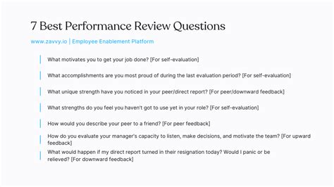 70+ Best Performance Review Questions for Your Next Evaluation | Zavvy