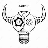 Taurus Zodiac Sign Coloring Page Book In Steampunk Style  sketch template