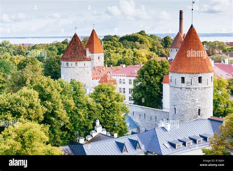 The old city of Tallinn seen from a lookout on Toompea hill. Tallinn ...