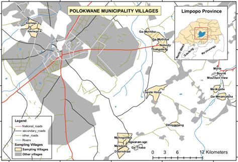 Map of Polokwane municipality showing selected villages for the study ...