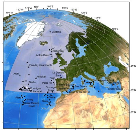 Location of seamounts in the North East Atlantic and Mediterranean Sea ...