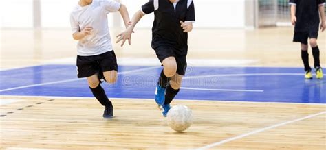 School Boys on the Indoor Football Tournament Game. Football Futsal ...