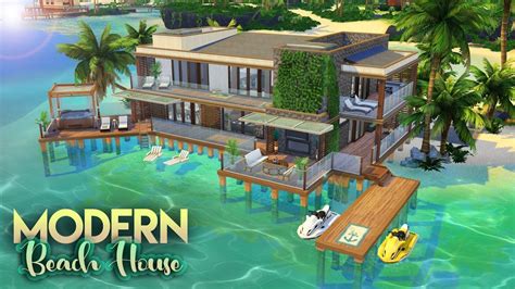 The Sims 4: Island Living | MODERN BEACH HOUSE | NO CC Speed Build - YouTube