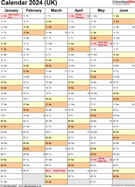 calendar 2024 uk free printable microsoft excel templates - at a glance ...