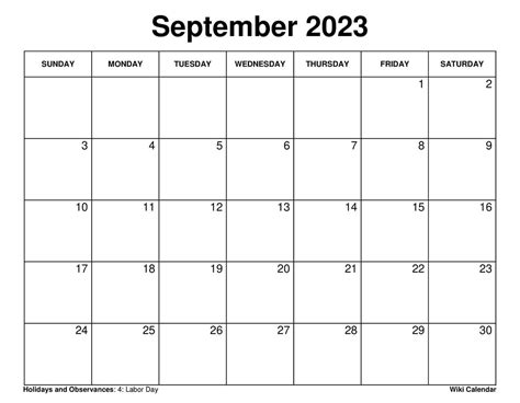 September 2023 Calendar Printable Wiki - Get Calendar 2023 Update