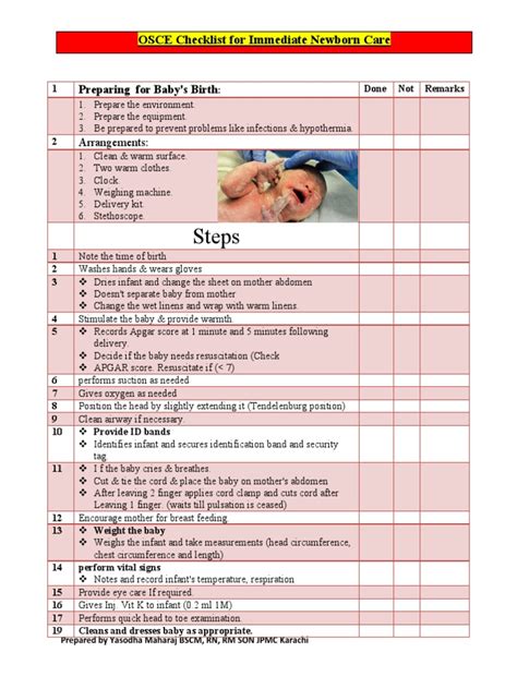 OSCE Checklist For Immediate Newborn PDF | PDF | Childbirth | Cardiopulmonary Resuscitation