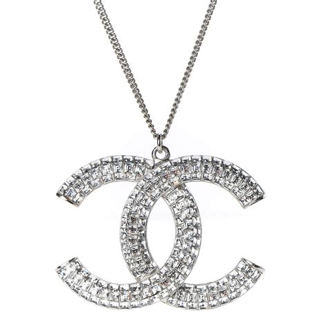 CHANEL Crystal CC Necklace Silver 418349