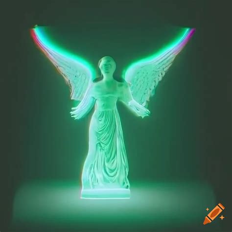 Double exposure of angel statue and green code