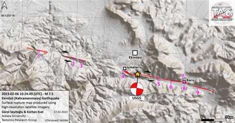 Surface rupture map drawn with the help of satellite image and ...