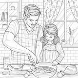 Dad And Daughter Cooking In The KitchenColoring Book Antistress For  sketch template