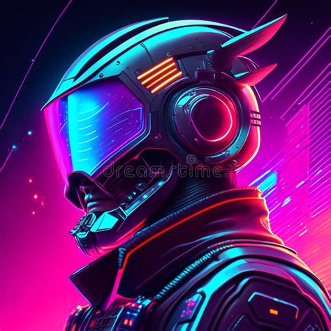 Cyberpunk Style Illustration of a Wolf in Front of a Cityscape with a ...