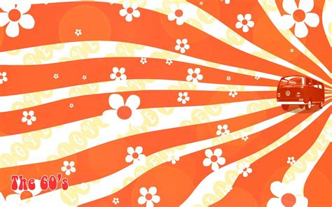 Download Vintage 60s Orange Flowers And Camper Van Wallpaper ...