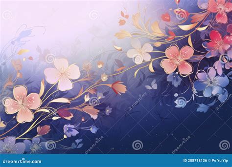 Style Gold Outline Flowers Pattern with Purple Background Stock Illustration - Illustration of ...