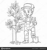 Coloriage Avec Agriculteur Garçon plantation Dun Arbre Image  sketch template