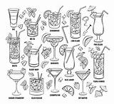 Summer Alcoholic Cocktails Vector Engraving Set Hand Drawn Beverages  sketch template