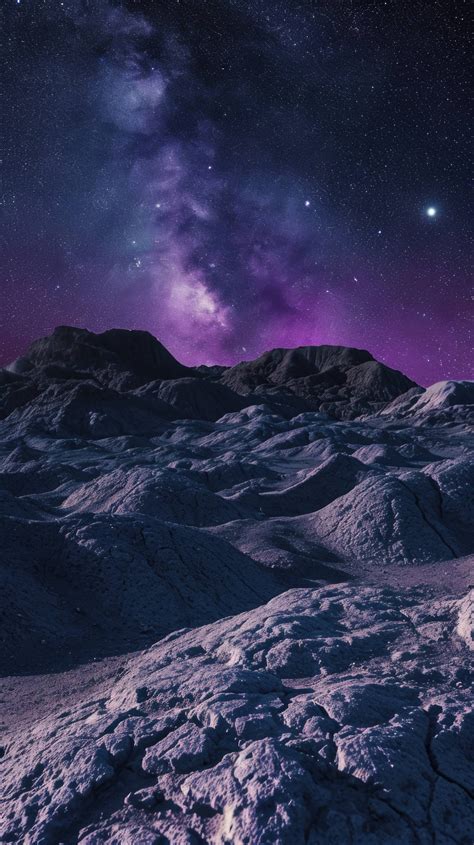 purple night sky over mountains, galaxy mountain landscape, night sky ...