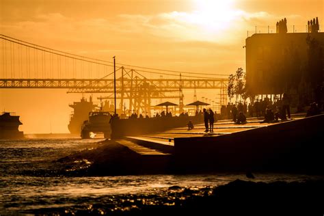 Portugal, Bridge, 1080P, Almada, Sunset, Tagus river, 25 de Abril Bridge, Sunlight, Tagus, Ship ...