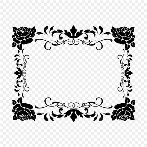 Linear Borders PNG Image, Decorative Border Black And White Linear Draft Rose Flower, Decoration ...