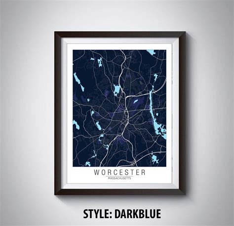 Map of Worcester MA Worcester Map Worcester Poster - Etsy