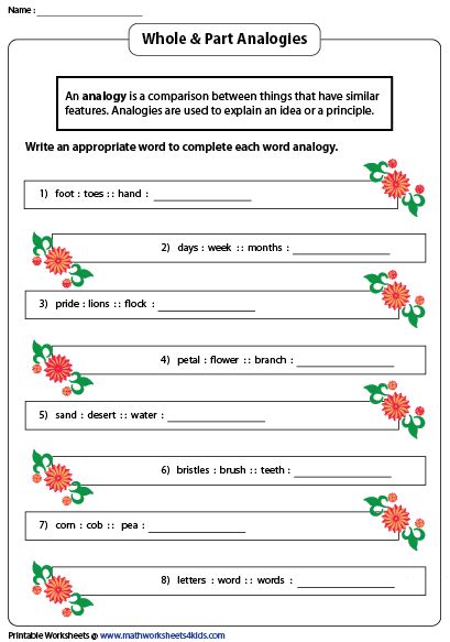 Part To Whole Analogies Worksheet - BERLIANA WEB