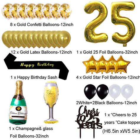 MioParty™: 25th Birthday Decorations Kit Banner Balloons Cake Topper Gold Birthday Sash Fringe ...