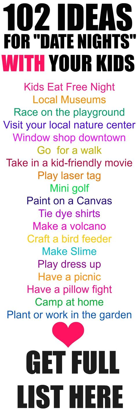 102 Ideas for Date Nights with your Kids | Kids parenting, Family fun ...