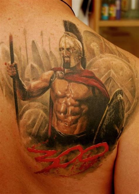 Colorful 300 spartans tattoo on chest by Dmitriy Samohin - Tattooimages.biz