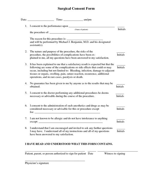 Surgical Consent Form Template | Consent forms, Consent, Words of appreciation