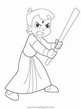 Chotta Bheem With Stick Coloring Page For Kids  Free Chhota sketch template