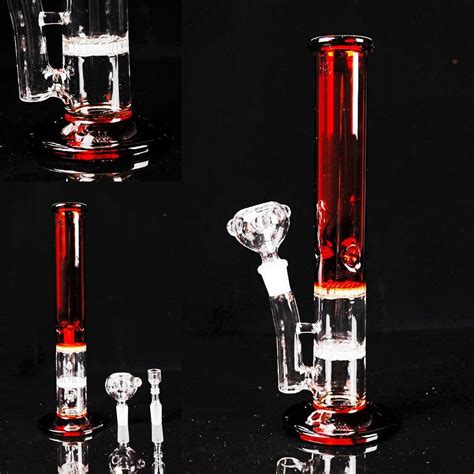 2020 Ruby Red Glass Bong Clear Nectar Collector Kit With Showerhead Percolator 28cm Tall 14.5mm ...