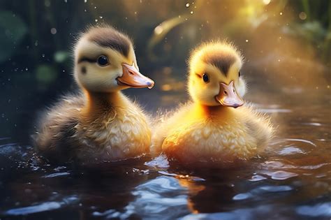 Premium AI Image | ducklings on a pond in the style of photorealistic