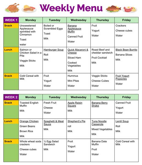 Menus Daycares - 10 Free PDF Printables | Printablee