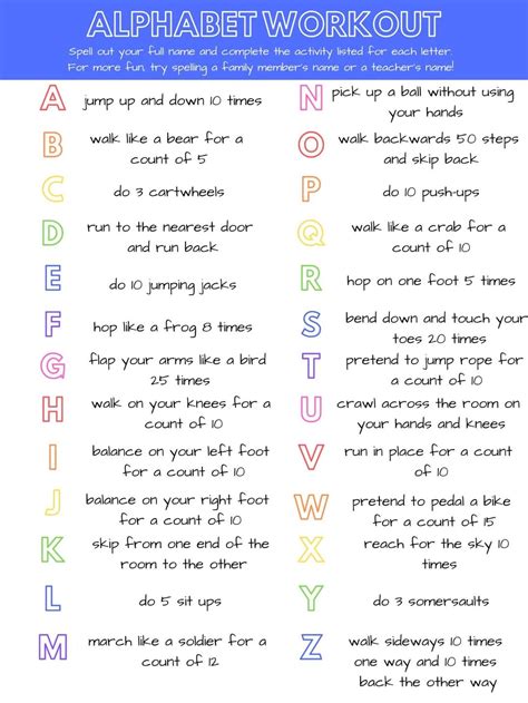 Alphabet workout for kids | Alphabet workout, Physical activities for kids, Letters for kids