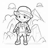 Premium Vector  Coloring Page Outline Of A Little boy hiking In The sketch template