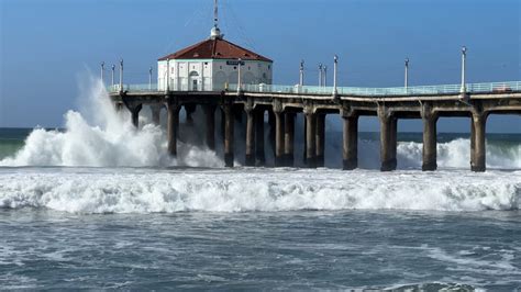 Closed Pier, flooded Polliwog, huge waves: Manhattan Beach in-between rain