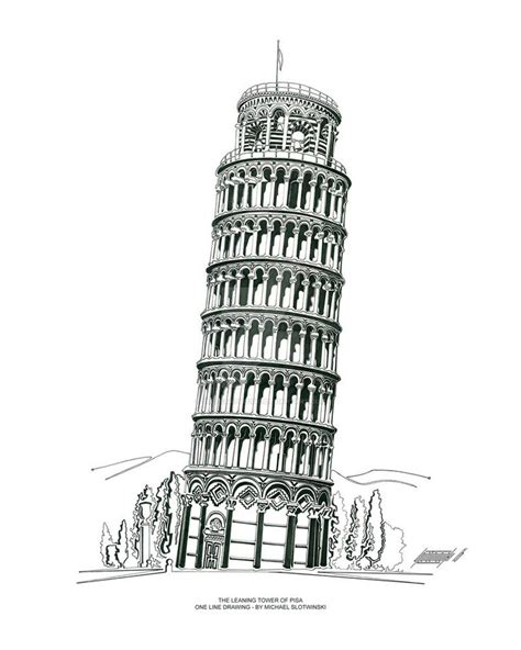 The Leaning Tower of Pisa - One Line Drawing by SlotsArtStudio ...