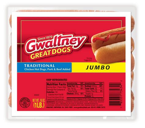 Jumbo Traditional Meat Hot Dogs 16oz. | Gwaltney Foods