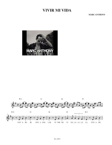 TODO TECLADOS: PARTITURA "VIVIR MI VIDA" de MARC ANTHONY