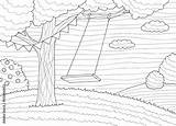 Tree swing coloring Graphic Black White Forest Glade Landscape Sketch  sketch template