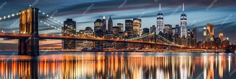 Premium AI Image | brooklyn bridge and skyline at night manhattan