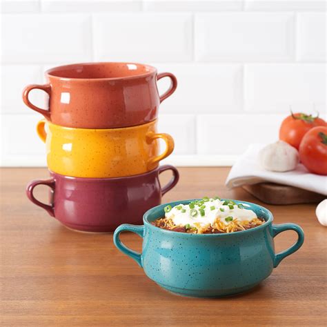 Mainstays Multi-Color Speckled Stoneware Double Handle Soup Bowls, Set of 4 - Walmart.com