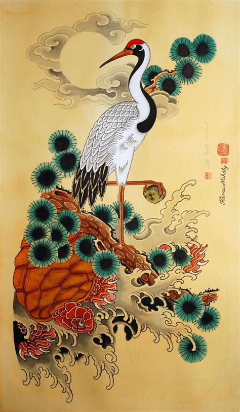 Crane, Pine, and turtle - signs of longevity | Japanese tattoo art, Japanese painting, Japanese ...