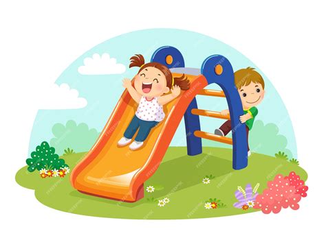 Premium Vector | Illustration of cute kids having fun on slide in ...