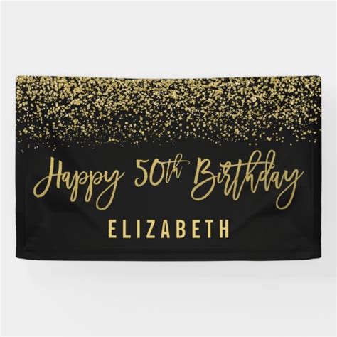 Modern Black Faux Gold Glitter 50th Birthday Banner | Zazzle.com