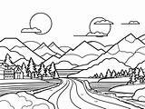 Relaxing Landscape Coloring  Page sketch template
